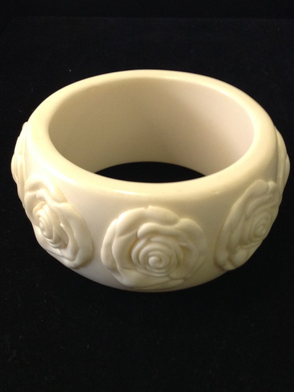 Ivory Rose Carved Resin Bangle Bracelet